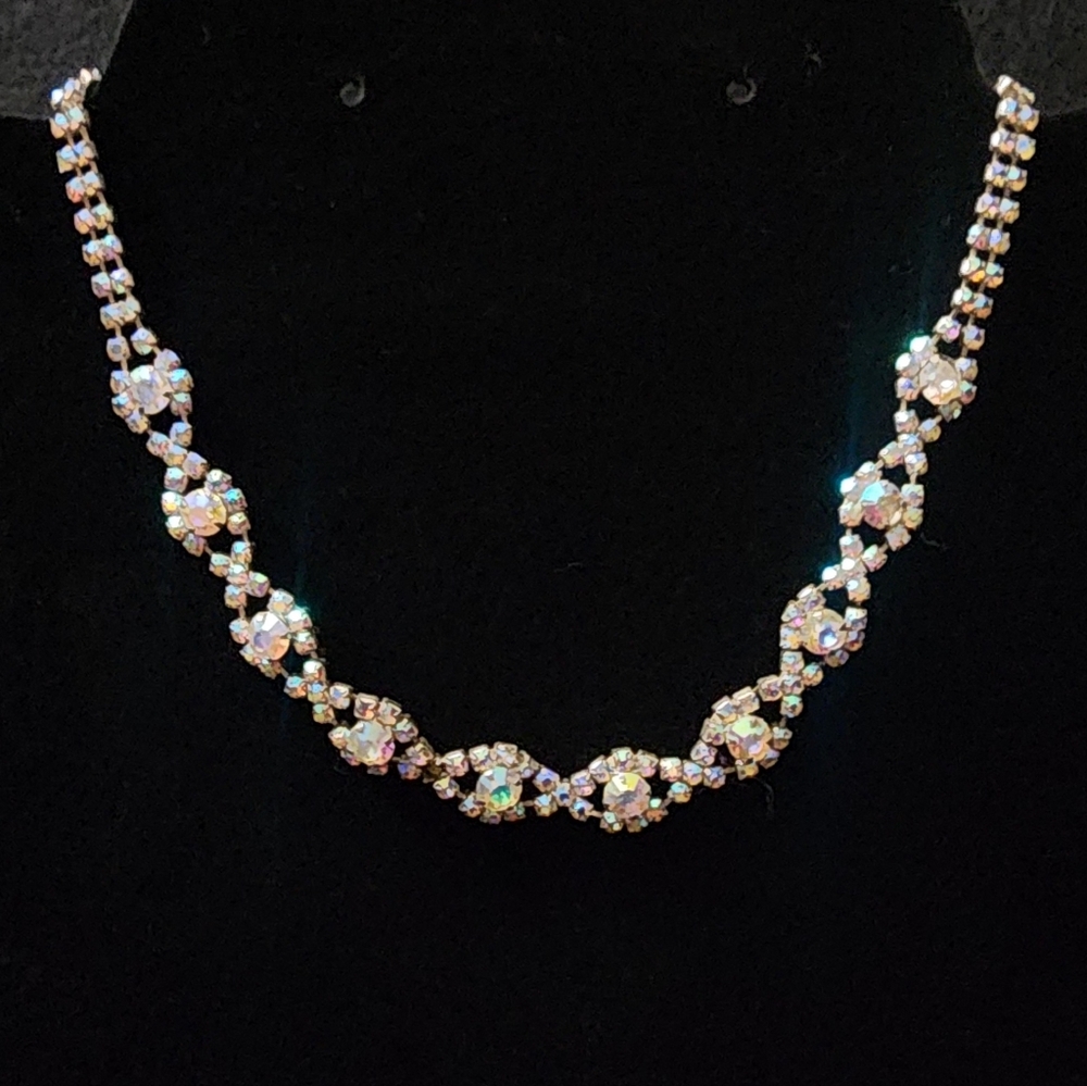 Vintage AB Rhinestone Silver Choker Necklace